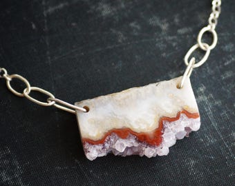 Cadena de amatista en forma de rebanada - Plata de ley - Geoda de cristal - Pieza única