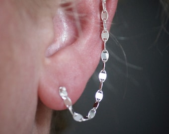 Double Piercing Chain Earrings - Worn Multiple Ways - Sterling Silver