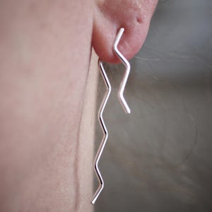 Zig Zag Ear Jackets - Sterling Silver Earrings - Statement Earrings