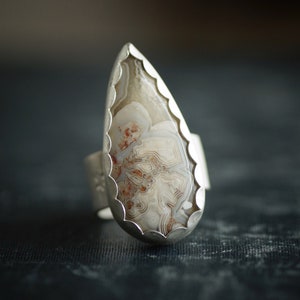 Anillo de ágata de encaje loco - plata de ley - talla 7 - anillo de piedras preciosas