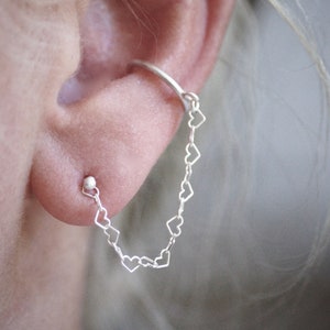 Cuff Ohrring mit Herzkette - Sterling Silber