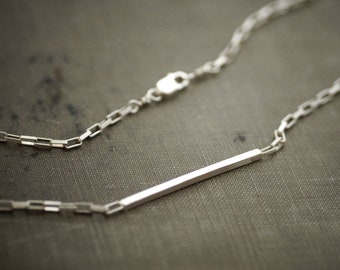 Bar Necklace on Long Box Chain - Sterling Silver