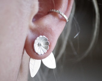 Flower and Leaf Ear Jacket - Sterling Silver