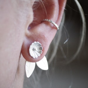 Flower and Leaf Ear Jacket - Sterling Silver