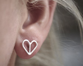 Heart Stud Earrings - Sterling Silver