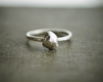 Recycled Silver Ring - Asymmetric - Faceted Sterling Solitaire - Made to Order