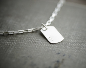 Dog Tag on Box Chain Necklace - Sterling Silver - Customizable - Stamped