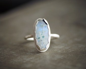 Rainbow Moonstone and Sterling Silver Ring - Size 7.75