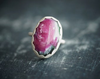Ruby Zoisite Statement Ring - Gemstone in Sterling Silver - Size 5.5