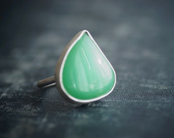 Chrysoprase Ring - Statement Ring - Sterling Silver - Size 6.75