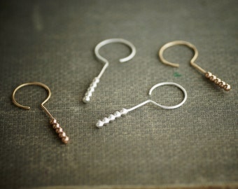 Drop Earrings with Beaded Accent - Long Hook Earrings - Sterling Silver - 14kt Goldfill