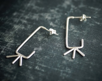 Rectangle Hoops with Accent - Sterling Silver