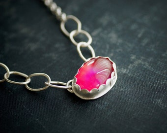 Aurora Opal on Sterling Necklace - Pink Opal - Handmade Chain