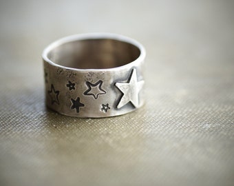 Star Ring - Wide Band - Sterling Silver