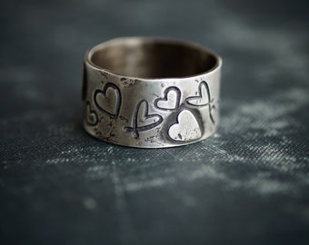 Heart Ring - Wide Band - Sterling Silver