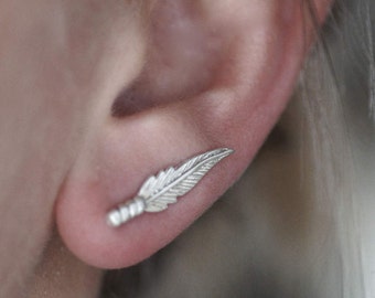 Plume d’oreille grimpeur boucle d’oreille - argent Sterling