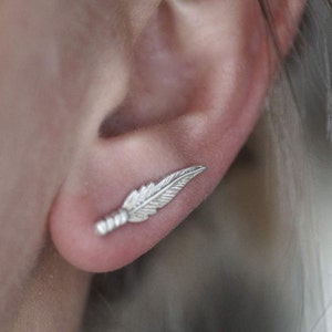 Feather Ear Climber Earring - Sterling Silver