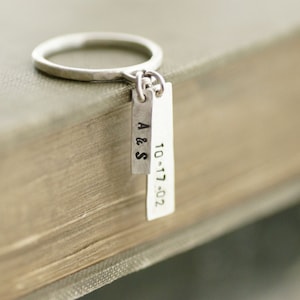 Dangling Charm Ring Sterling Silver Personalized Stamped Tags image 1