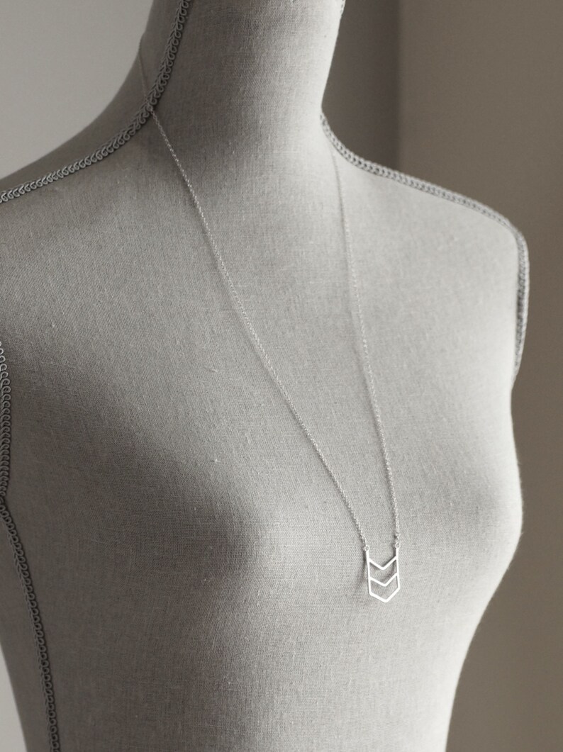 Chevron Necklace Sterling Silver Long Chain Etsy