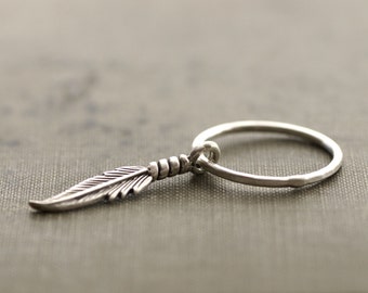 Dangling Feather Ring - Sterling Silver