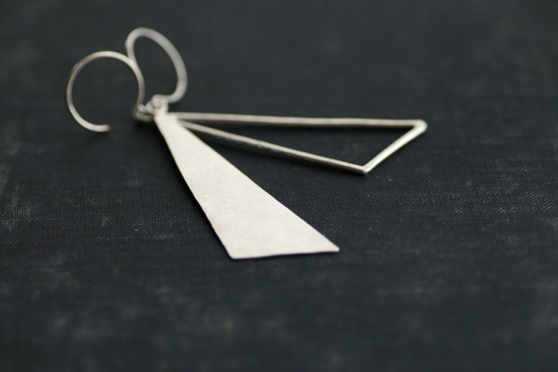 Sterling Silver Asymmetric Triangle Dangle Earrings Etsy