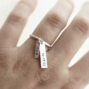 Dangling Charm Ring Sterling Silver Personalized Stamped Tags image 4