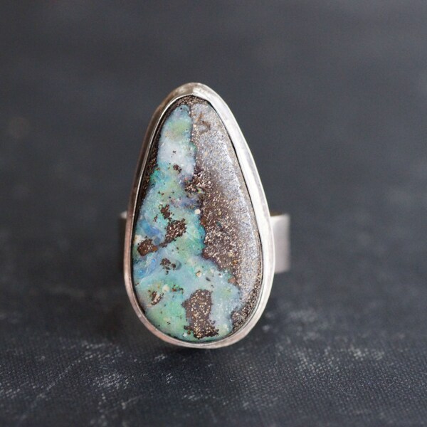 Boulder Opal Ring - Sterling Silver - Size 8.5