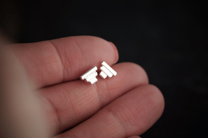 Petite Pyramid Earrings Triangle Posts Sterling Silver Studs image 2