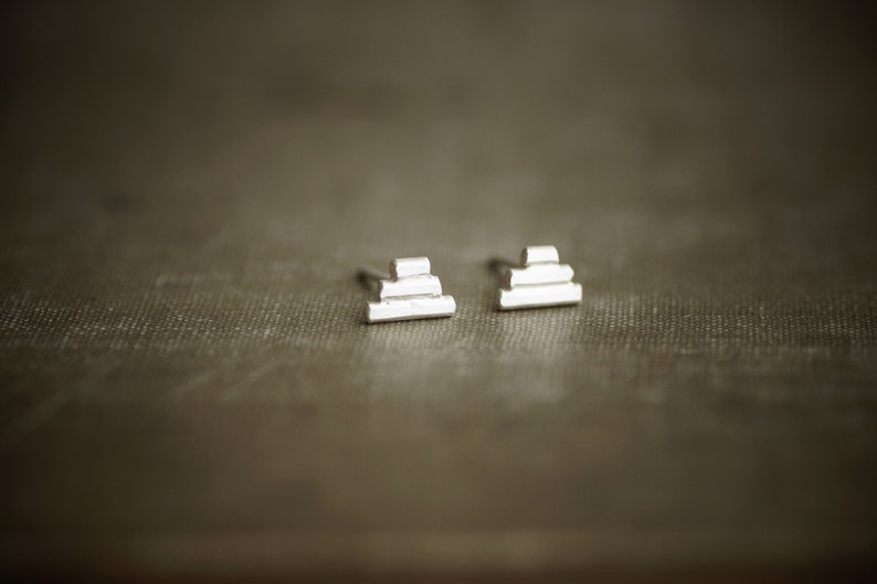 Petite Pyramid Earrings Triangle Posts Sterling Silver Studs image 5