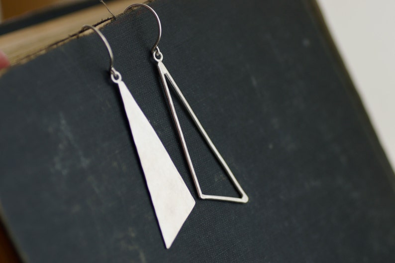 Sterling Silver Asymmetric Triangle Dangle Earrings Etsy