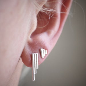 Petite Pyramid Earrings Triangle Posts Sterling Silver Studs image 4