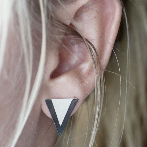 Sterling Silver Triangle Studs - Black and White Collection