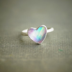 Aurora Opal Heart Ring - Sterling Silver - Size 7