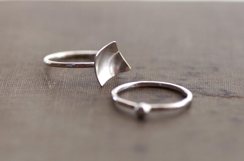 Set of Two Stacking Rings  Geometric  Sterling Silver image 5