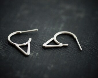 Hoops with Spike Accent - Sterling Silver Stud Earrings
