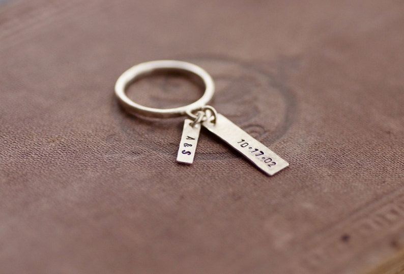 Dangling Charm Ring Sterling Silver Personalized Stamped Tags image 2