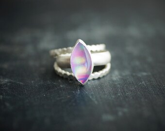 Aurora Opal Ring Set - Sterling Silver - Size 6.5