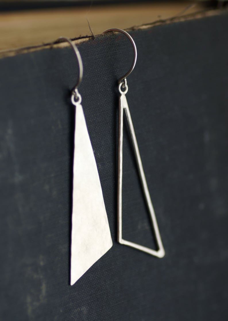 Sterling Silver Asymmetric Triangle Dangle Earrings Etsy