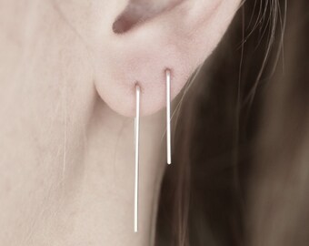 ◇HYERES LOR◇ Noaille Silver (W) Goutte Bar Earrings HL3E19 Bar Hook Earrings - Sterling Silver and 14kt Gold Fill