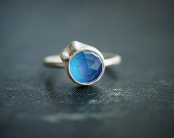 Blue Aurora Opal Ring - Size 5.5 - Faceted - Sterling Silver