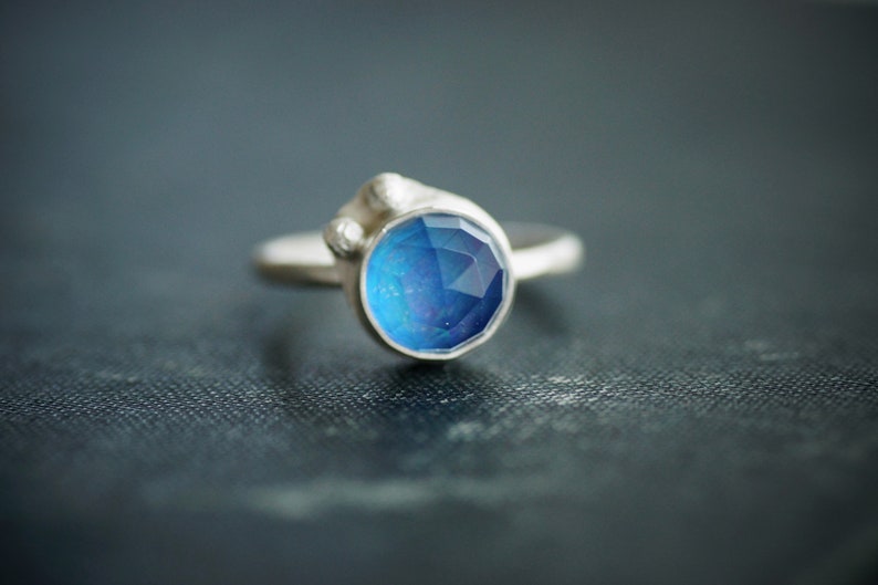 Bague opale aurore bleue Taille 5,5 Facetté Argent sterling image 1