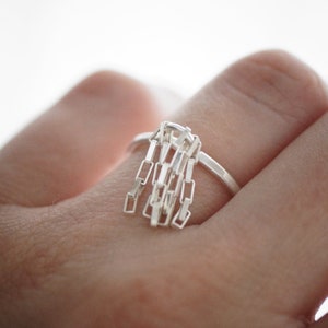 Dangle Ring with Chain - Sterling Silver
