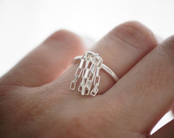 Dangle Ring with Chain - Sterling Silver