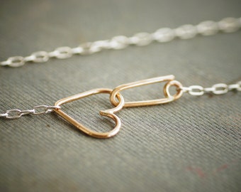 Heart and Hook Necklace - Mixed Metal - Sterling Silver and 14kt Goldfill Chain