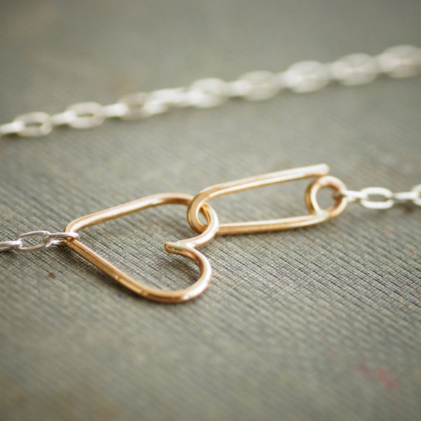 Herz und Haken Halskette - Mixed Metal - Sterling Silber und 14kt Vergoldung Kette