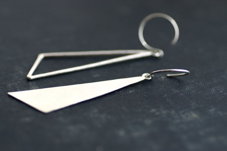 Sterling Silver Asymmetric Triangle Dangle Earrings Etsy