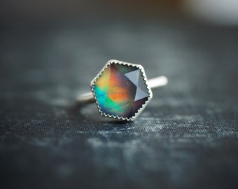 Aurora Opal Ring - Sterling Silver - Size 8