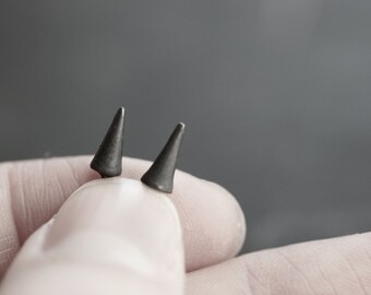 Black Sterling Silver Spike Studs - Oxidized - Earrings