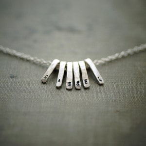 Stamped Bar Cluster Necklace - Sterling Silver - Custom Name or Word