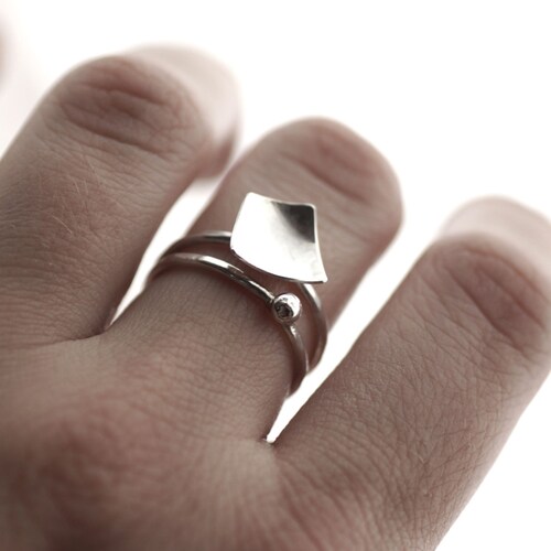 Set of Two Stacking Rings - Geometric - Sterling Silver